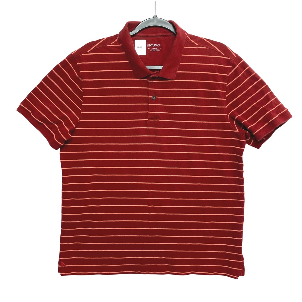 UNTUCKit Polo Shirt Mens Large Red Short Sleeve Striped Pima Cotton